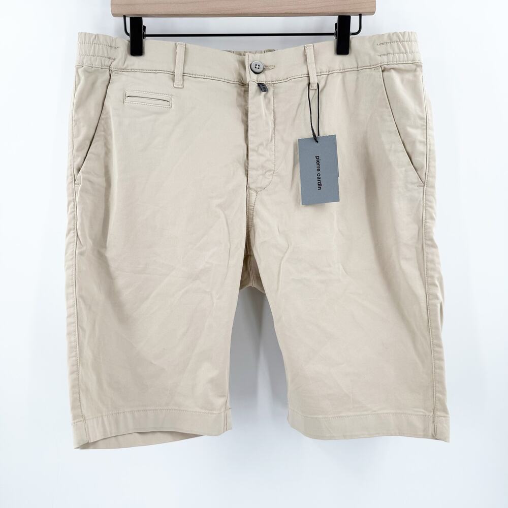 PIERRE CARDIN Lyon Bermuda Shorts Size 36 Men's Modern Fit Khaki Cotton Stretch
